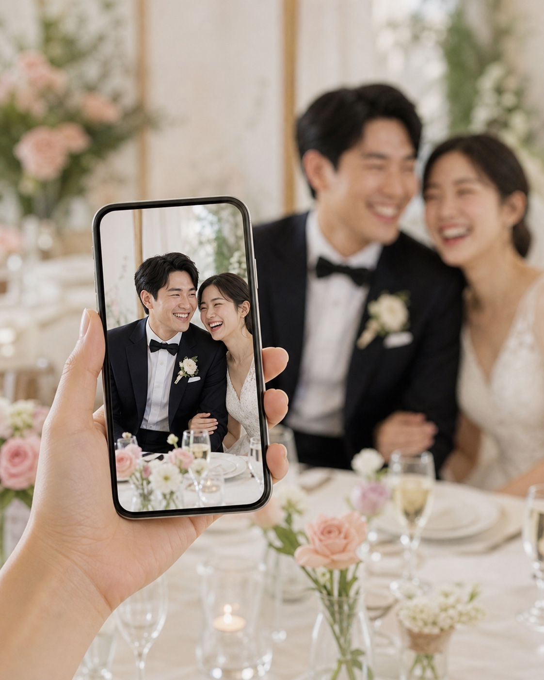 아이폰으로 결혼식 현장을 촬영하는 아이폰스냅 모습