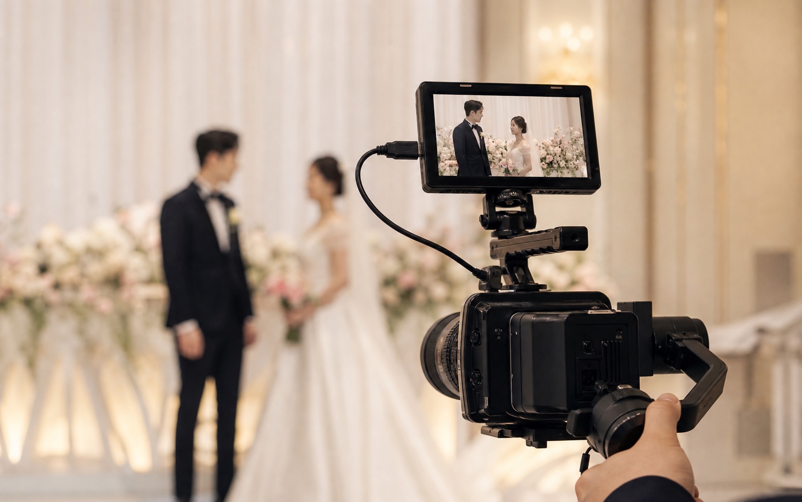 카메라로 결혼식 본식영상을 촬영하는 모습